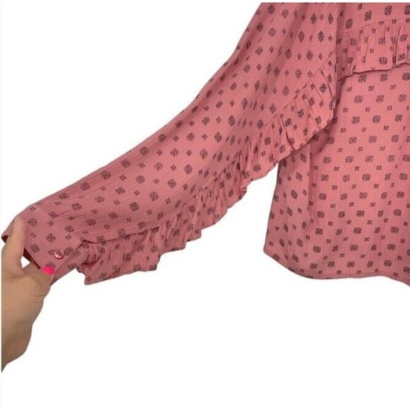 VOLCOM Stone Row Relax Ruffled Sleeve Boxy Buttoned Boho Western Country Top SM - Picture 3 of 8